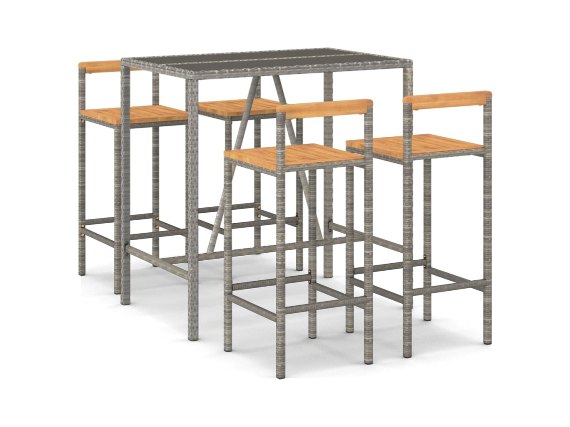 Conjunto de 5 Bar para Jardim Vime Pe e Acácia Maciça Cinzento MAISON EXCLUSIVE