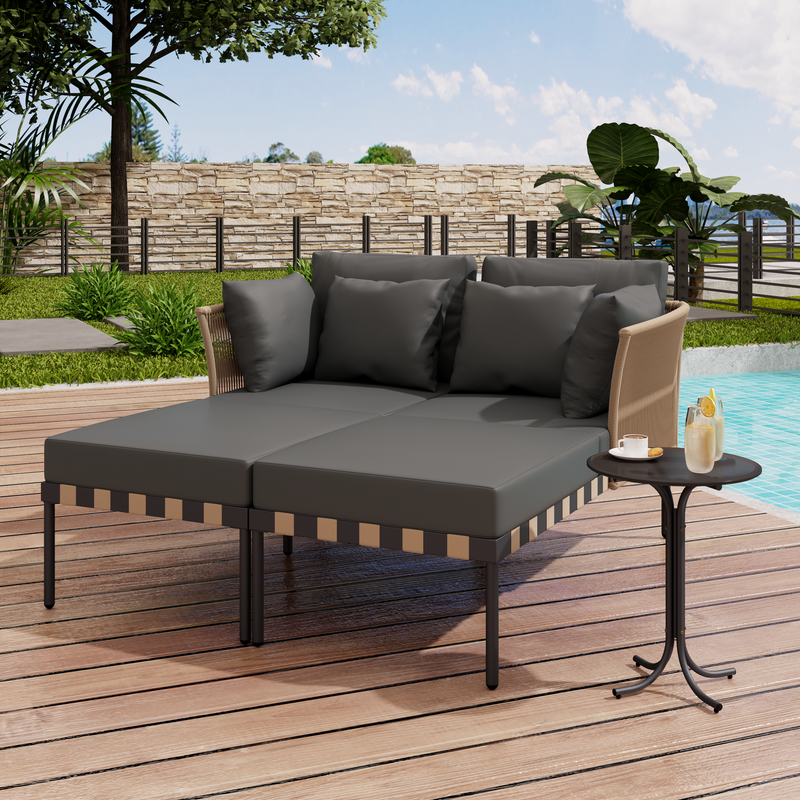 Sofá de Jardim para 2 Pessoas Sofá Mesa Tecido À Prova D'água W130 X D144 X H80cm Preto KASHEMANO