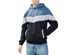 Moletom com Capuz de Blocos de Cor para Homem com Bolsos e Cordão Manga Longa Azul Jeans M