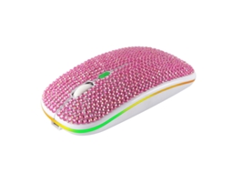 Rato Yizhood Bluetooth 5.0 Sem Fio 2.4g Recarregável Cravejado De Diamantes Silencioso Ultrafino Usb Portátil Para Laptop Pc Rosa