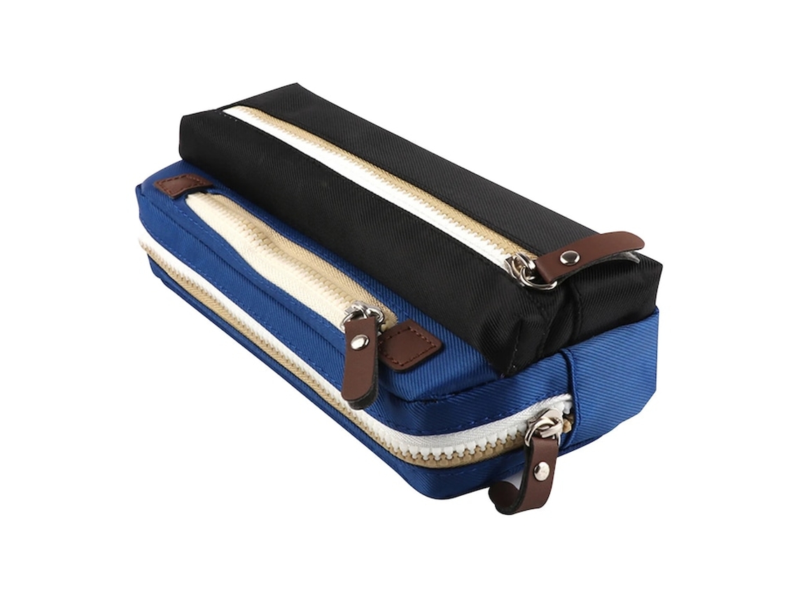 Estojo Para Lápis - Preto E Azul Com Três Camadas