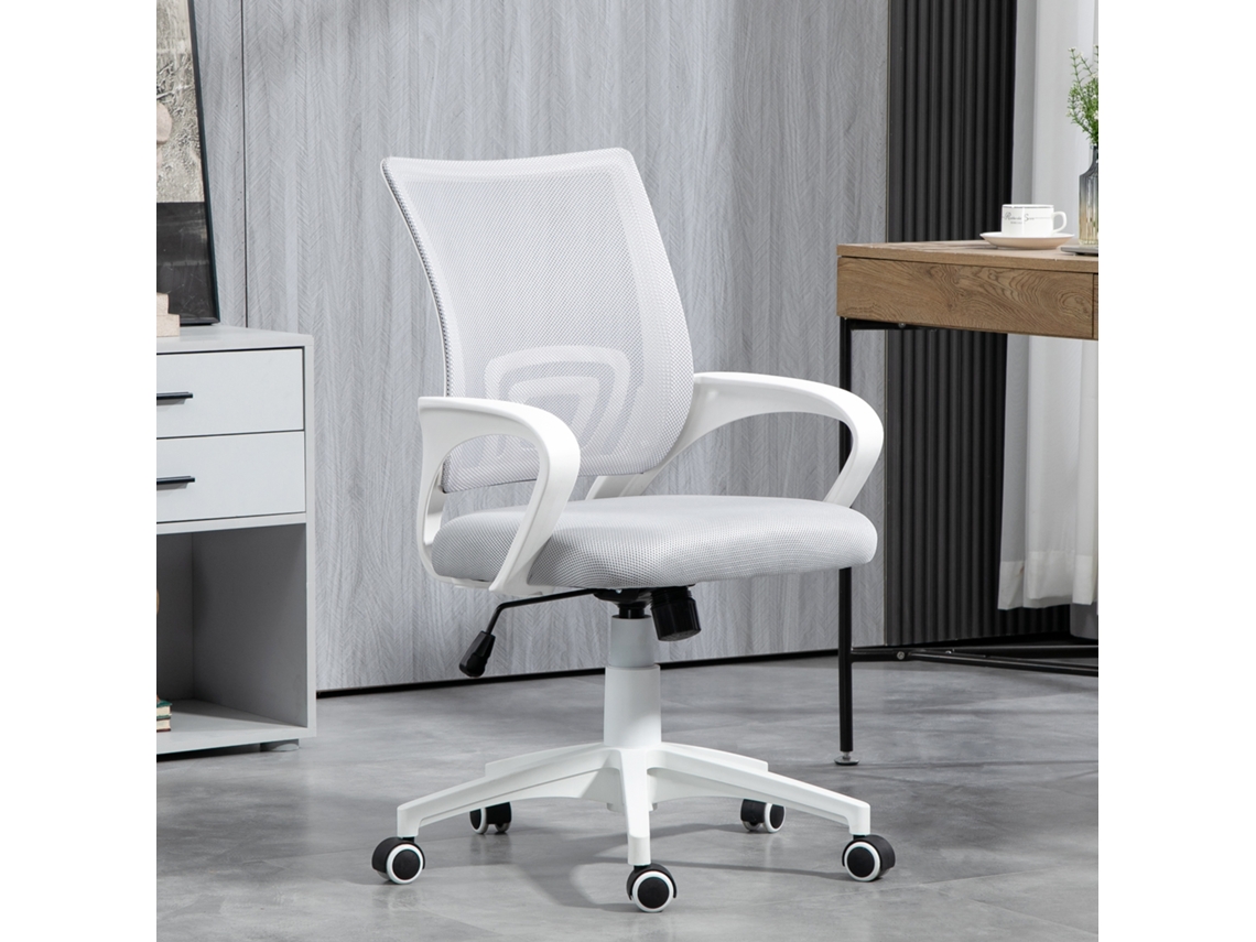Malha Giratória Cadeira De Escritório Altura Ajustável Função Basculante Apoio Braços 57x55x89-109 Cm Cinza