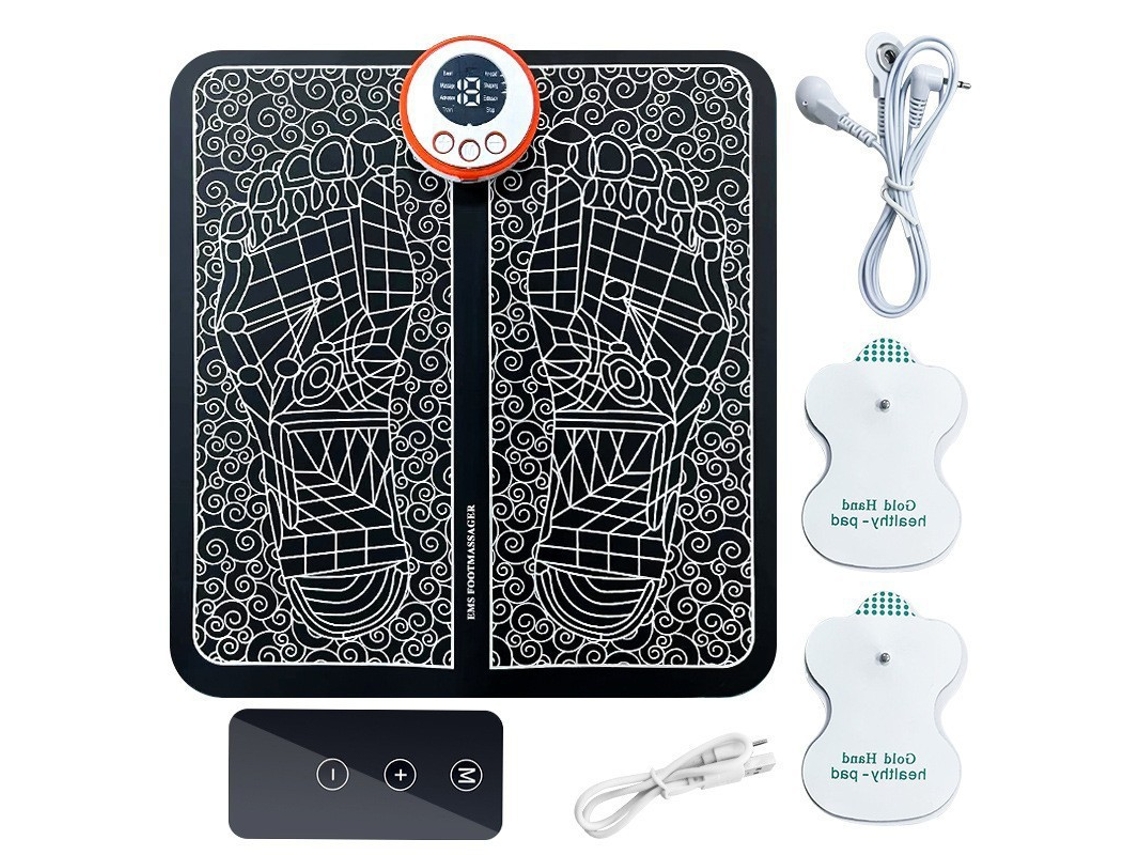 Almofada De Massagem Para Os Pés Com Tela Lcd De Controle Remoto, 8 Modos, 19 Intensidades, 2 Eletrodos
