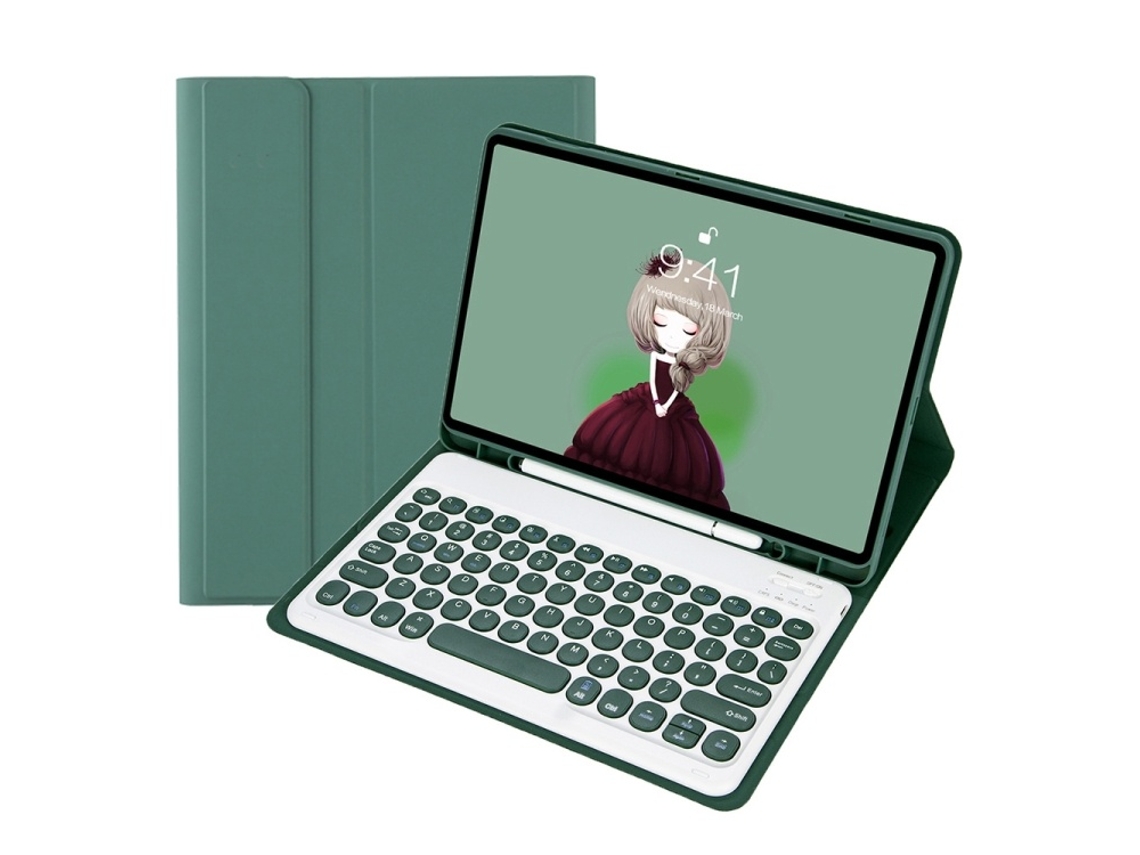 Capa De Couro Para Ipad Pro 11 2024 M4 Com Teclado Bluetooth E Keycaps Redondas Destacável Layout Pt