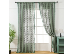 Geometric Lace Tulle Curtains, Bohemian Style, Semi-transparent With Tassels (140x160cm)