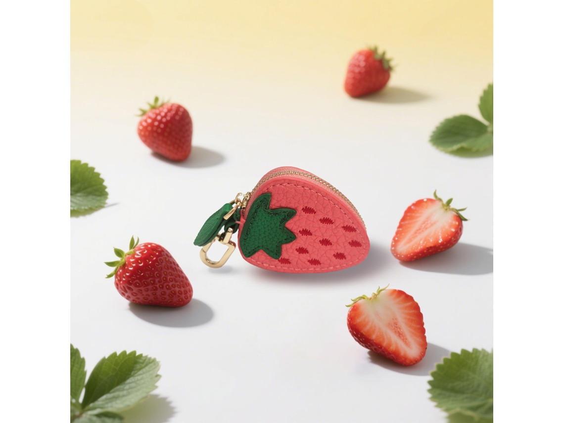 Porta moedas fruta morango, 6,5x2,5x5,5cm