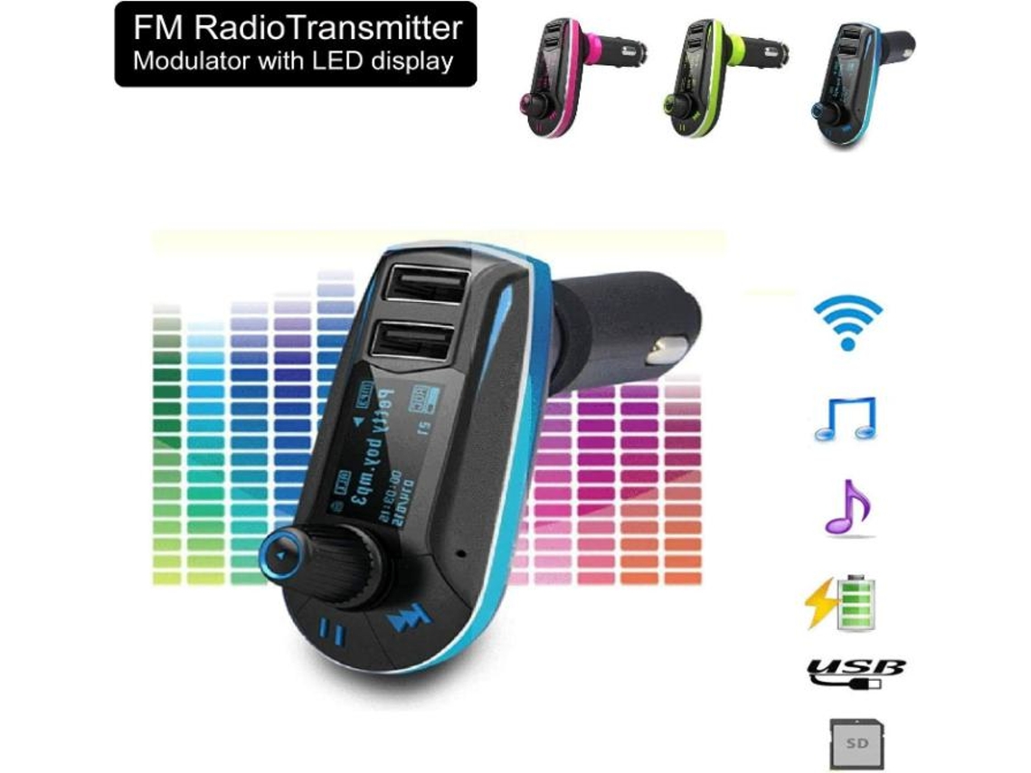 Transmissor Fm Yizhood Bt66 Dual Usb 3.5mm Aux Led Display Preto