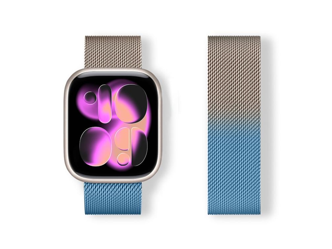 Bracelete para Apple Watch 42/41/40/38mm Aço Inoxidável Magnético Milanese Loop Degradê Dourado e Azul XIAOMOYU