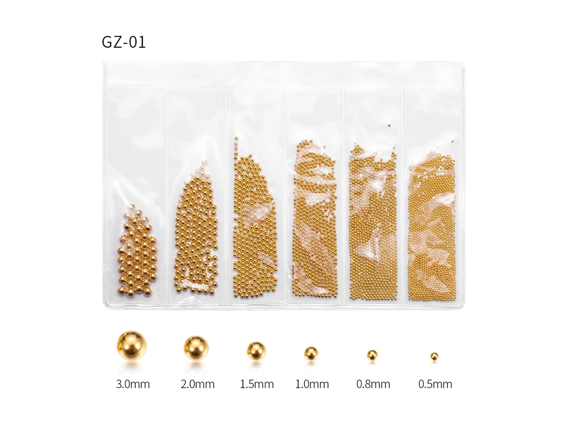 Decoração de unhas com contas de liga para manicure, pacote com seis unidades (ouro)