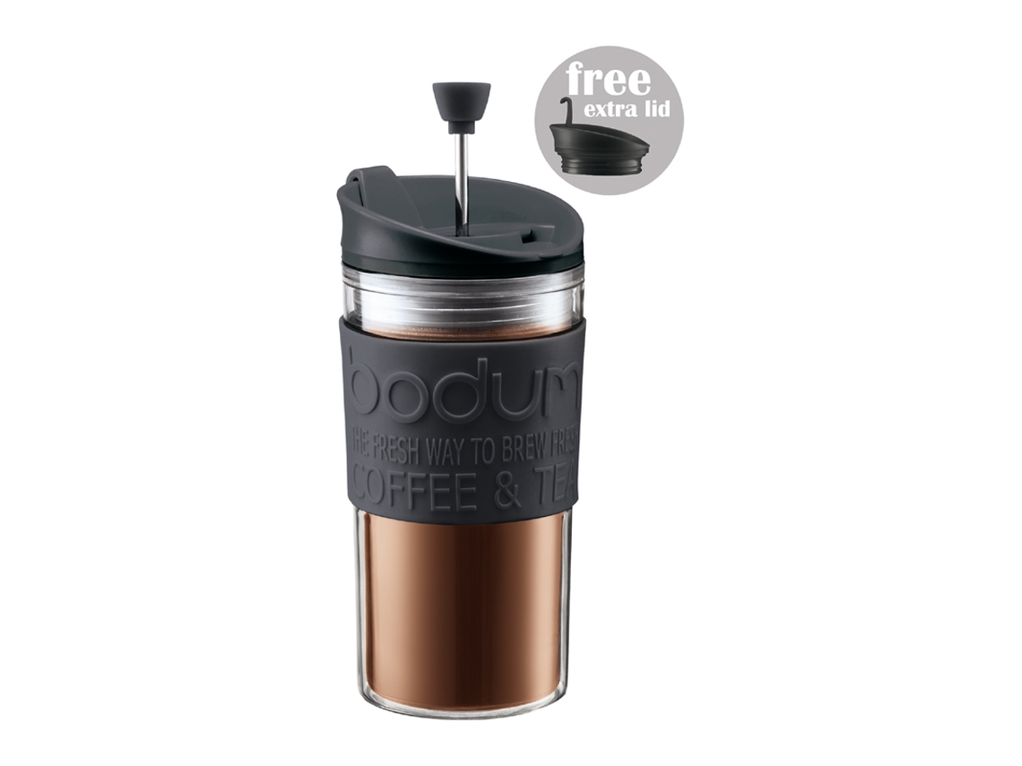 Caneca de viagem de plástico transparente BODUM com tampa extra preta 0,35 L