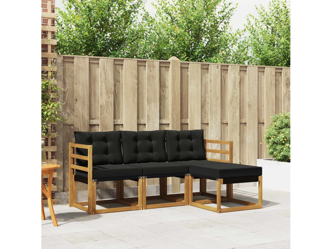Vidaxl Conjunto De Sofás Para Exterior 4 Pcs Natural E Preto