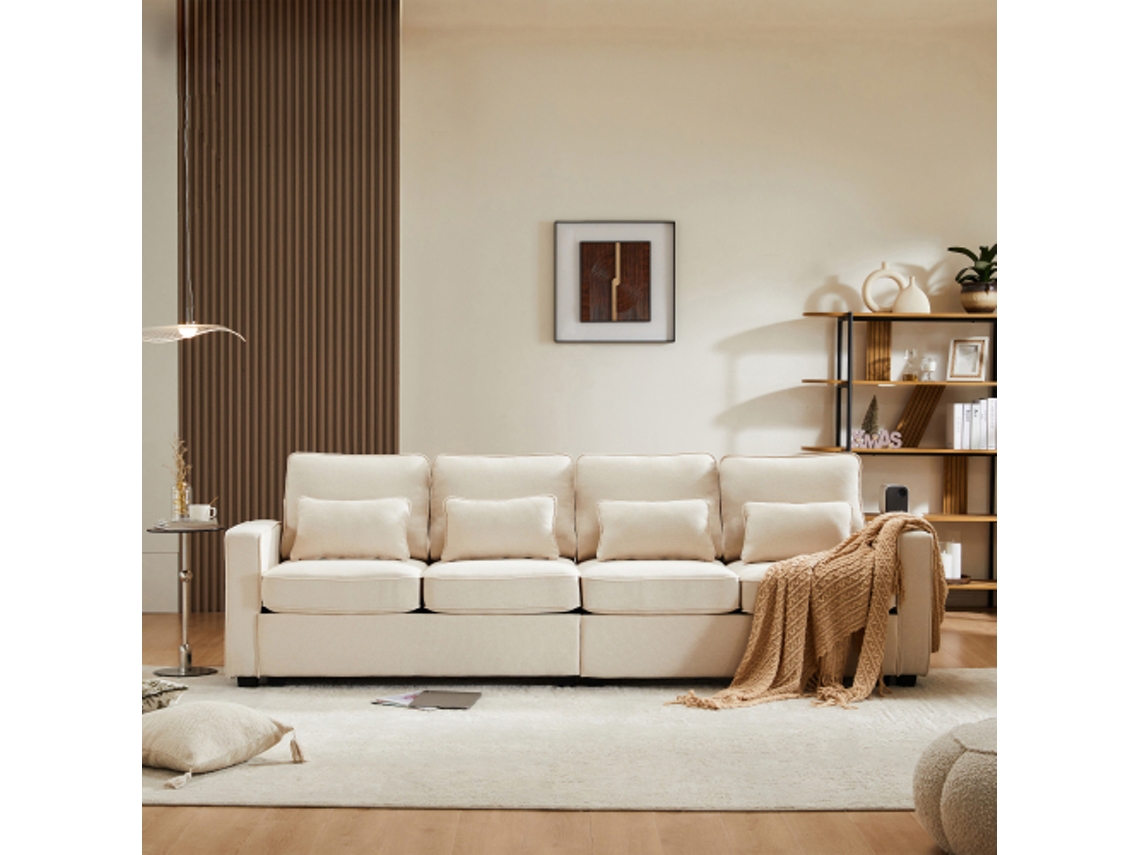 Sofá Moderno De Linho Para 4 Lugares, com Almofadas E Bolsos Nos Braços,estilo Simples,adequado Para Sala De Estar,apartamento Ou,3 Cores Disponíveis