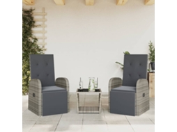 Vidaxl 3 Pcs Conjunto De Jantar P/ Jardim C/ Almofadões Vime Pe Cinza
