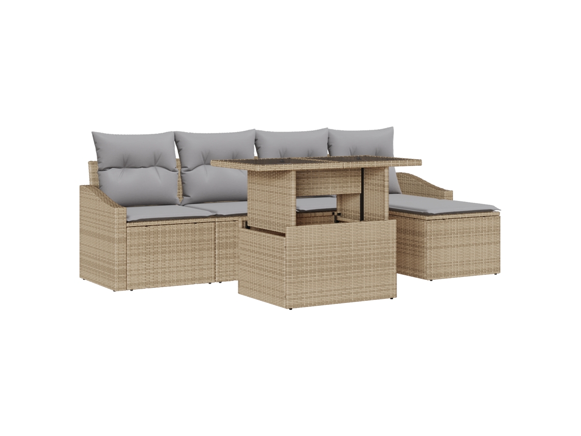 Conjunto 6 Sofá De Jardim Vidaxl Bege Vime Pe (100 X 55 X 73 Cm)