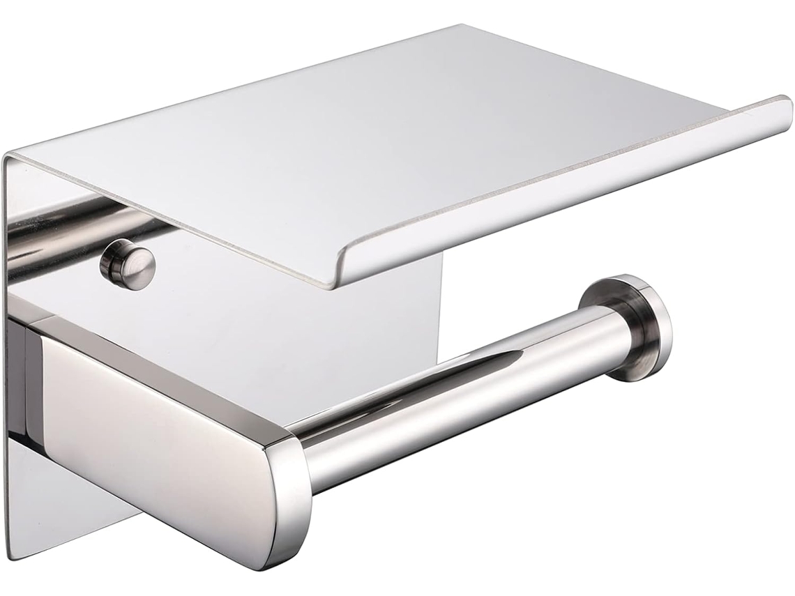 Suporte para Papel Higiênico com Prateleira, Aço Inoxidável Sus304, Cromo Polido, Moderno, Autoadesivo e Fixado na Parede, Banheiro BRILVIBERA