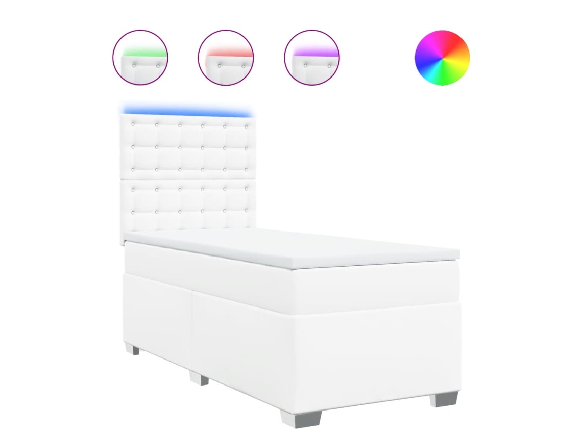 Cama com Molas e Colchão Tecido Couro Artificial Branco MAISON EXCLUSIVE (80x200 cm)