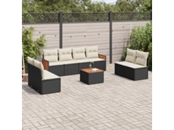Vidaxl 9 Pcs Conjunto De Sofás P/ Jardim C/ Almofadões Vime Pe Preto