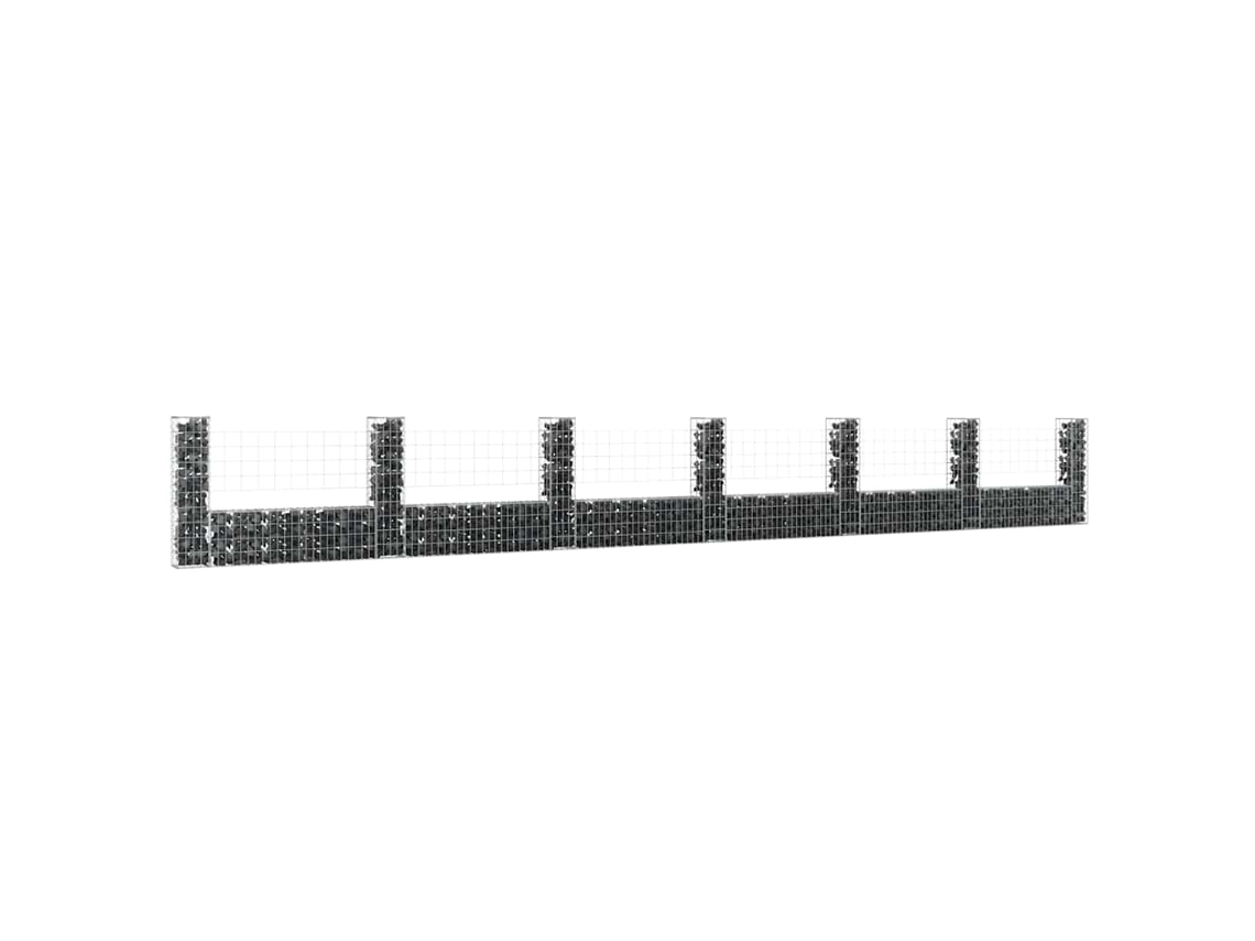 Vidaxl Cesto Gabião Em Forma De U C/ 7 Postes 740x20x100 Cm Ferro