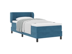 Cama De Solteiro | Camas Para Quarto | Cama Box Com Colchão Azul Escuro 90 X 200 Cm Veludo