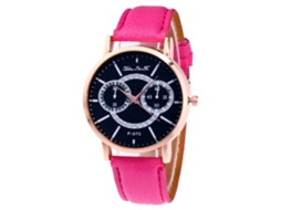 Relógio Zhoulianfa Unissex Casual e Moderno com Pulseira de Couro e Movimento de Quartzo (Rosa e Vermelho)