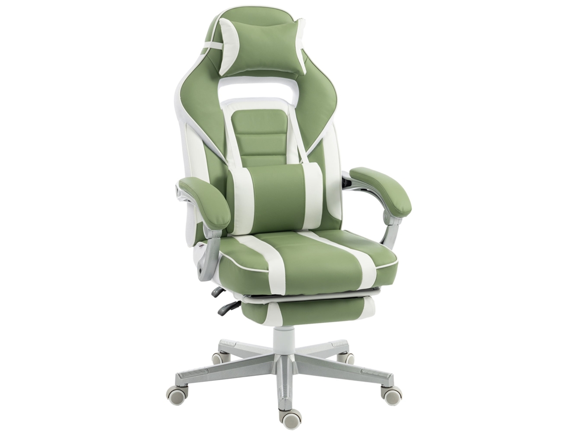 Cadeira gamer reclinável, altura ajustável, apoio para os pés retrátil, suporte lombar, almofada cabeça, verde | S/MARCA