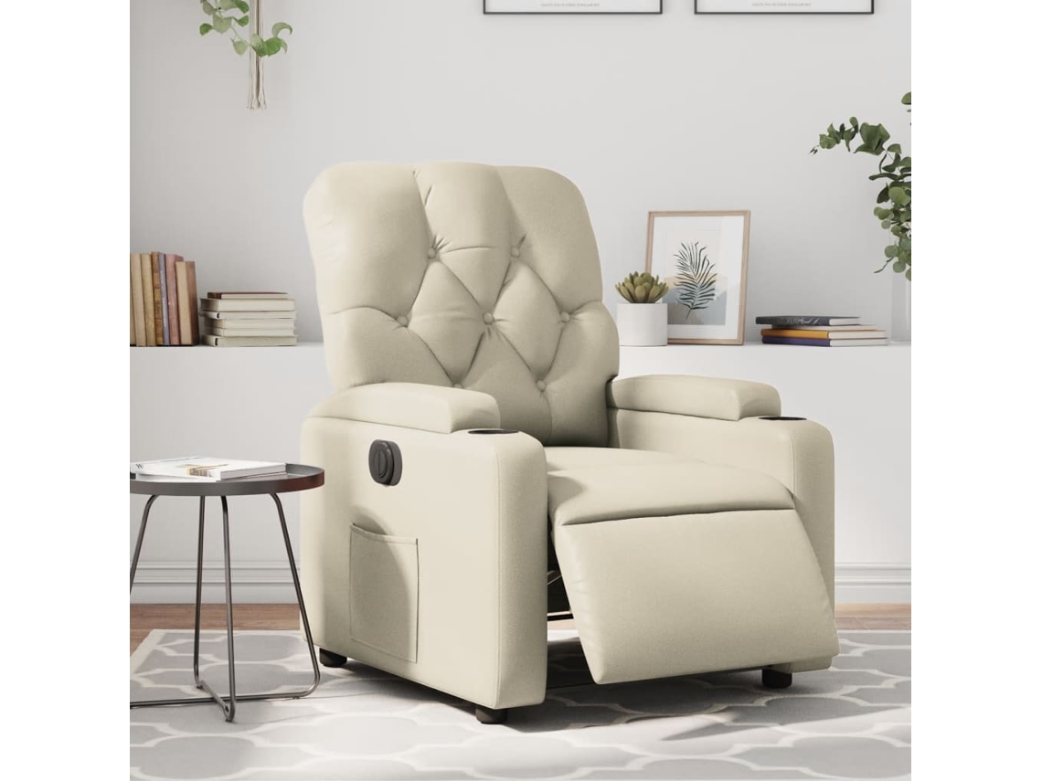 Vidaxl Poltrona Reclinável Elétrica Couro Artificial Cor Creme