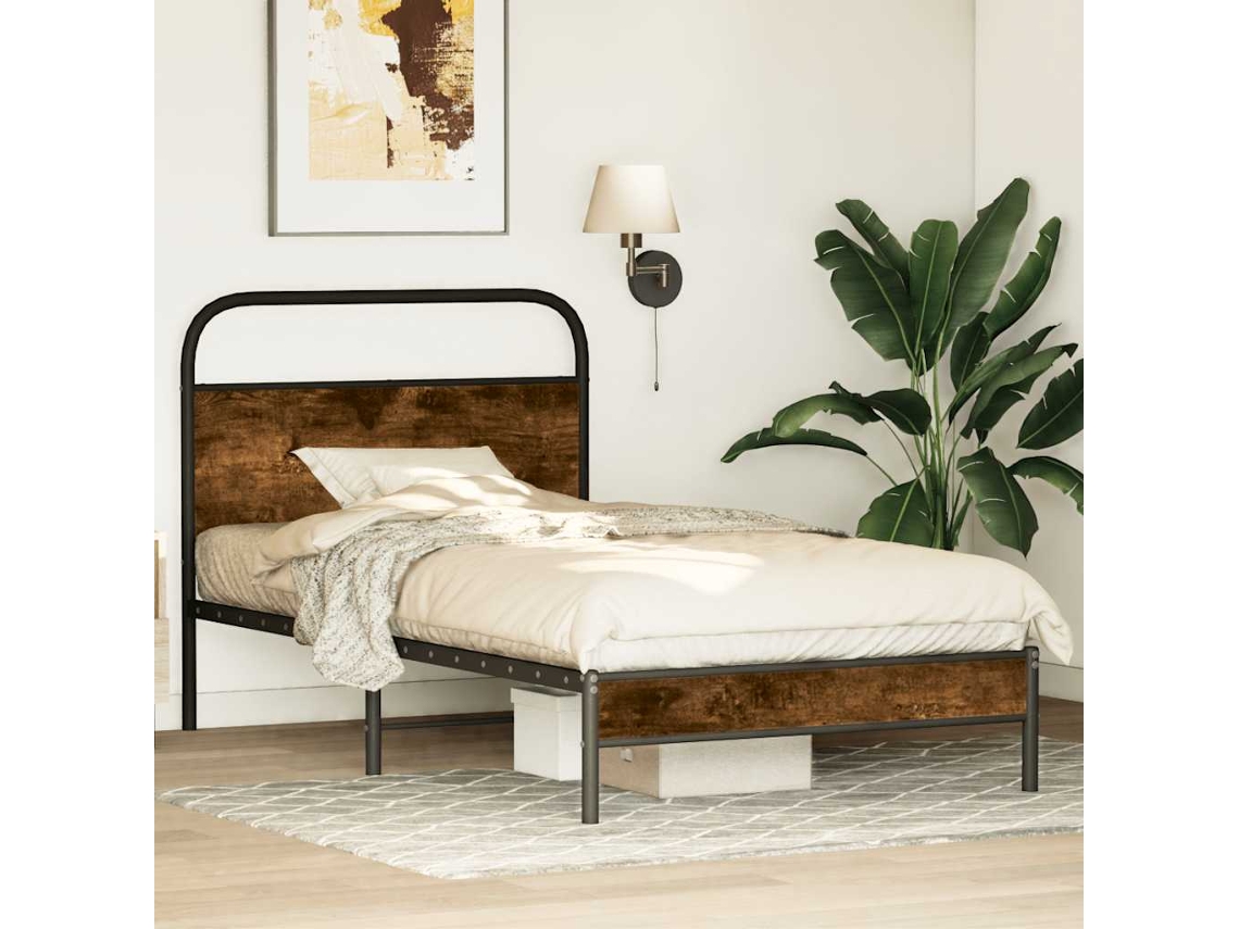 Vidaxl Estrutura Cama S/ Colchão Derivados De Madeira Carvalho Fumado