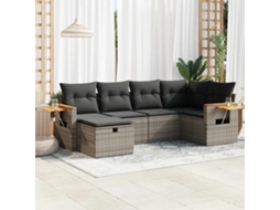 Vidaxl 6 Pcs Conjunto Sofás De Jardim Com Almofadões Vime Cinzento