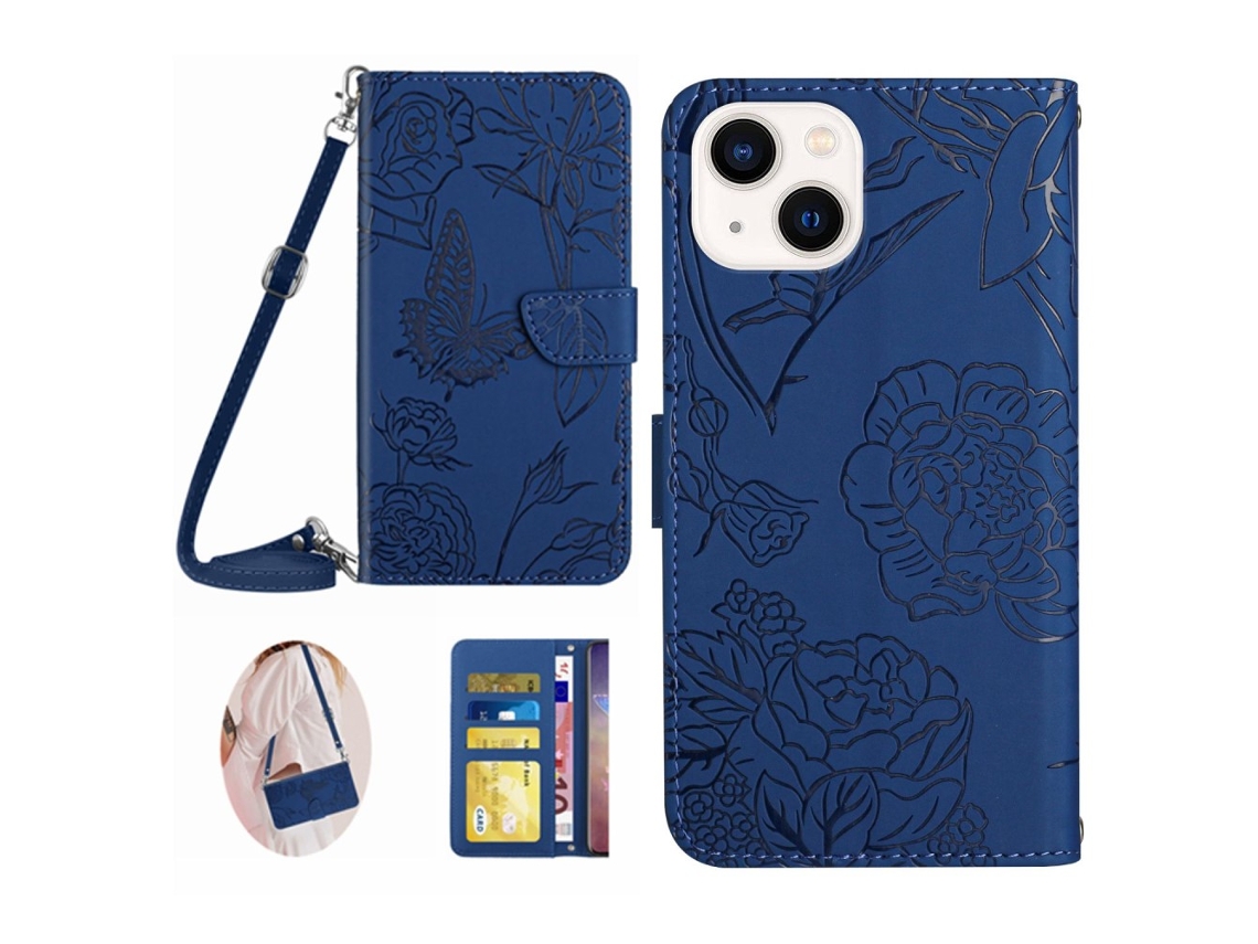 Capa Pega Para Iphone 15 Plus Pele Sintética Azul