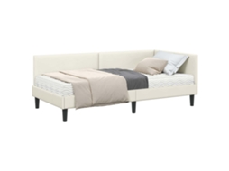 SYFAX™ Estrutura de Cama de Canto com Colchão 2 Pcs Creme Veludo