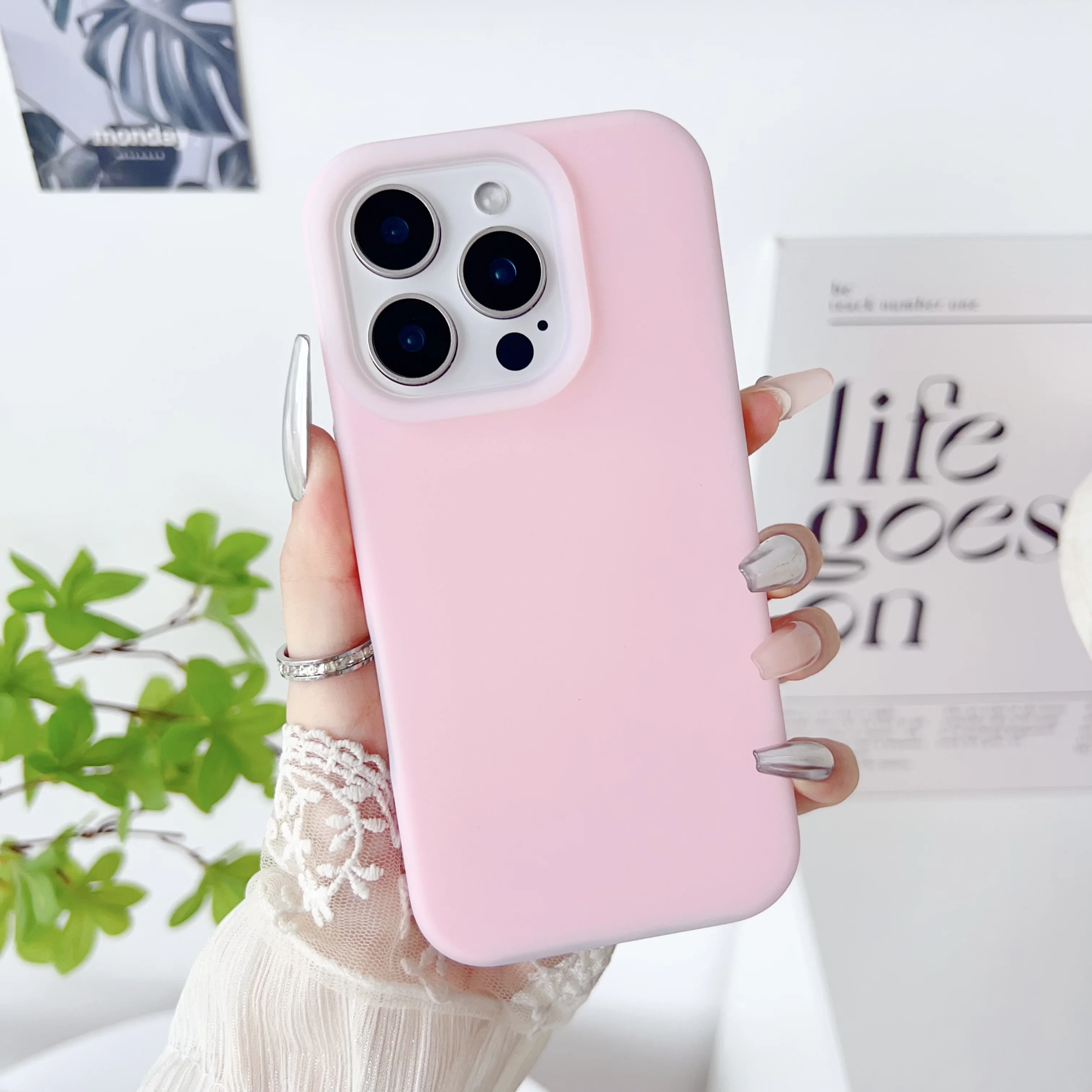 Capa De Celular Em Silicone Líquido (rosa Para Iphone 12), Macia E Fosca, À Prova De Choque.