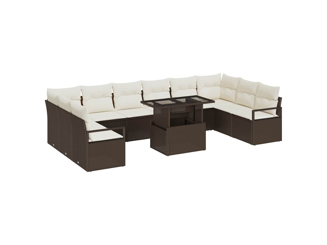 Maison Exclusive - Conjunto De Sofá De Jardim 11 Pcs Marrom E Creme Vime Pe