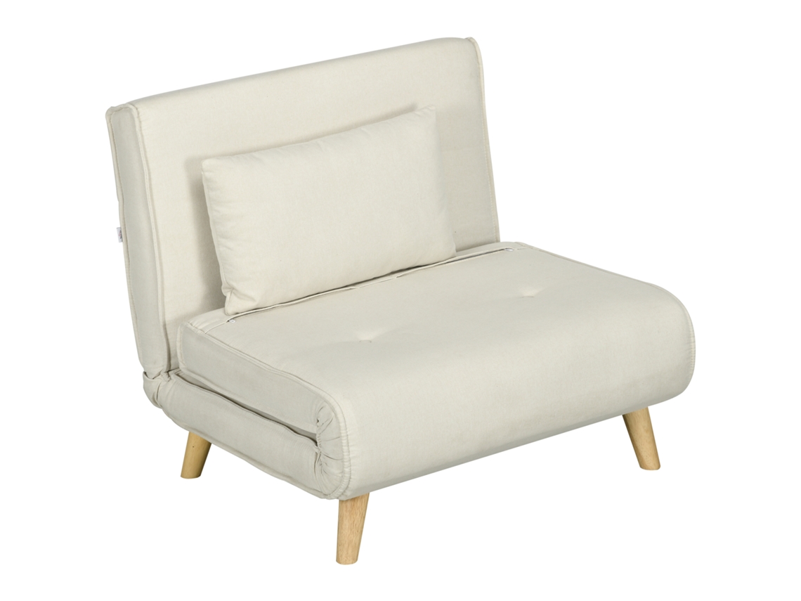 Poltrona 2 Em 1 Sofá Cama Individual Dobrável Com Encosto Ajustável E Almofada Carga 125 Kg 90x78x79 Cm Bege