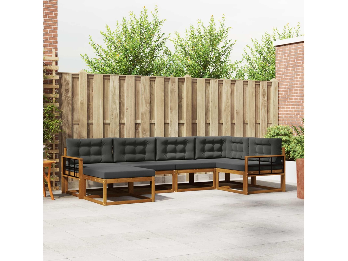 Vidaxl Conjunto De Sofás Para Exterior 6 Pcs Natural E Antracite