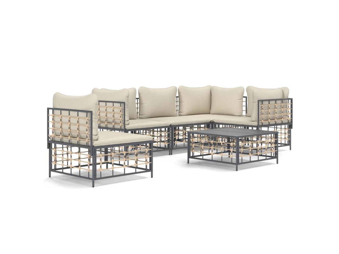 Conjunto 6 lounge de jardim c/ almofadões VIDAXL vime PE antracite