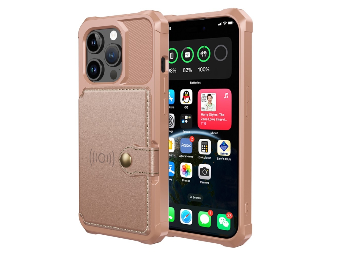 Capa Para Iphone 15 Pro Pele Sintética Magnética Com Porta-cartões Rosa