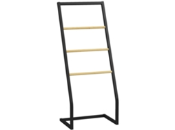 Porta toalhas de 4 barras BTFORUS em aço e bambu 40,5x28x98cm preto e cor madeira