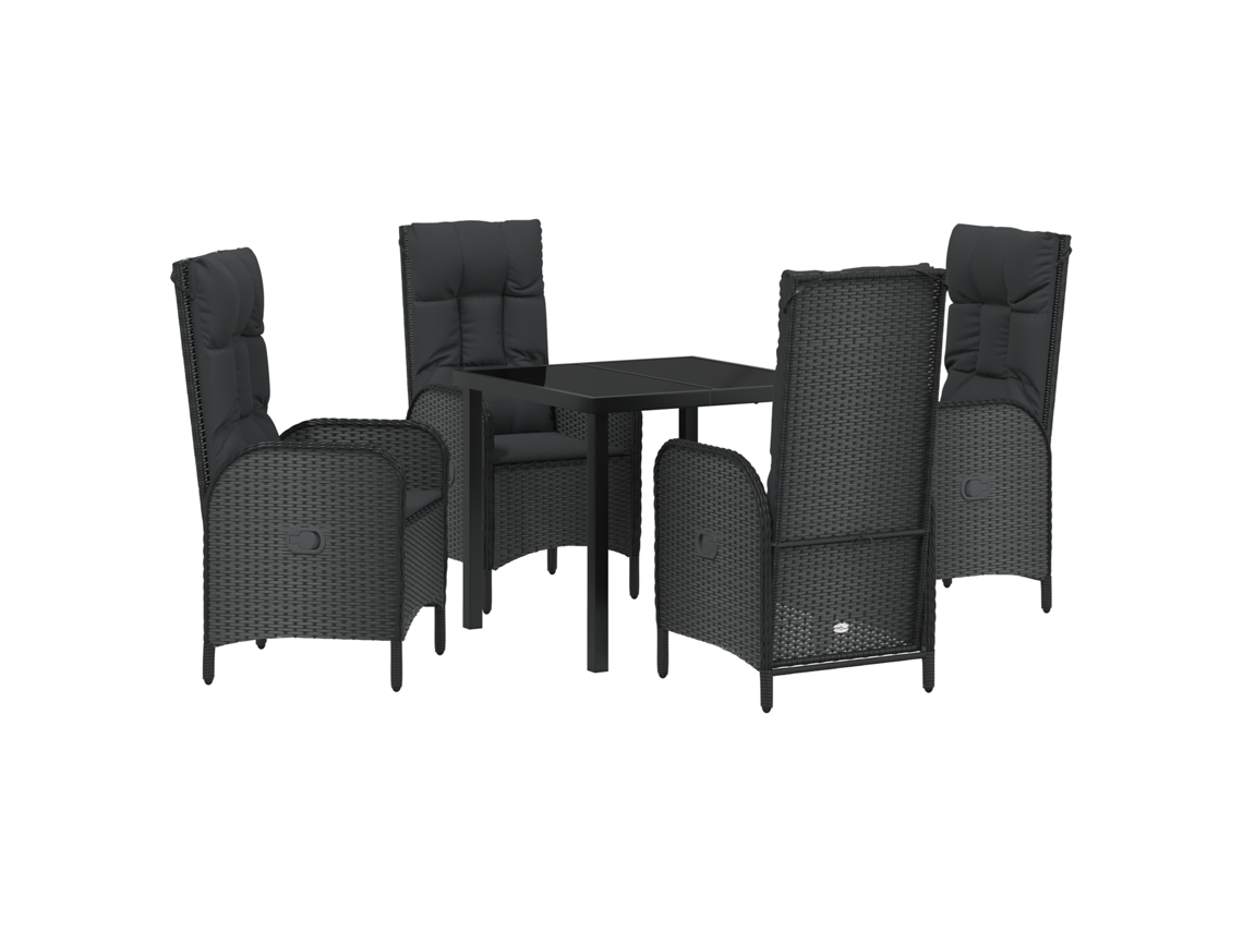 Conjunto 5 De Jantar De Jardim Vidaxl Preto Rattan Polipropileno