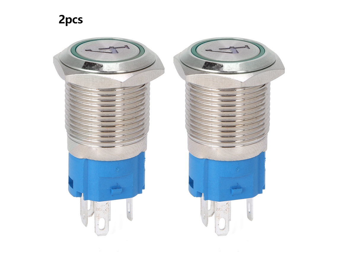 Interruptor Push Button De Metal 5 Pinos 16mm Com Luz Auto-reset 24vdc Verde 2pcs