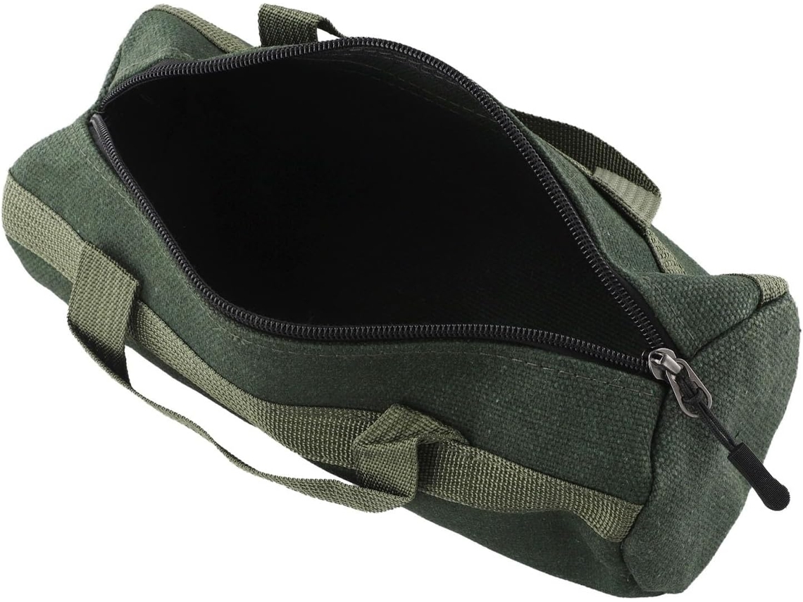 Bolsas organizadoras de ferramentas em lona resistente para eletricistas, projetadas para armazenar parafusíveis, pregos e outros itens.