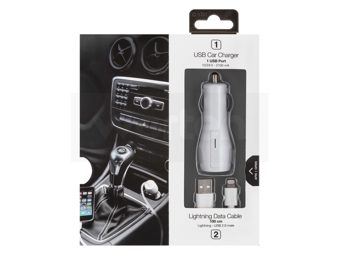 Kit Carregador USB p/ carro SBS c/ cabo Lightning