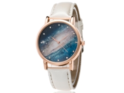 Relógio de Pulso Casal Zhoulianfa com Pulseira Pu Padrão Celeste Quadro Redondo Branco