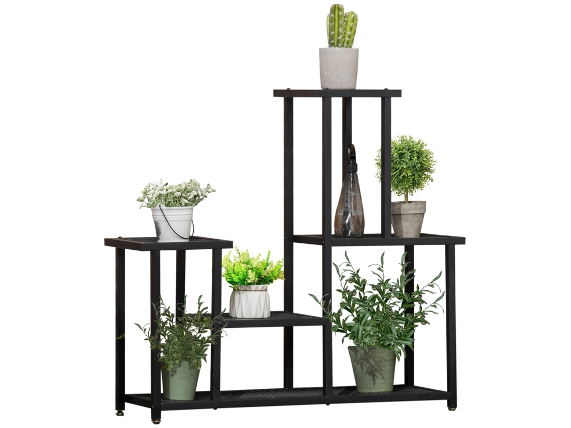 4-tier Metal Plant Shelf – Multi-tier Flower Rack For Garden Balcony, Black, 91×25×83 Cm