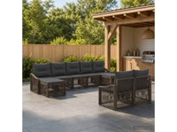 Vidaxl Conjunto De Sofá De Jardim 9 Unid. Cinzento Vime Pe