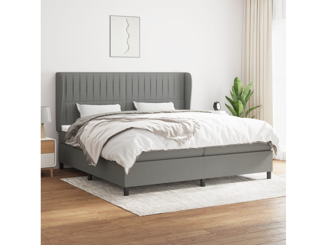 Vidaxl Cama Com Molas/colchão 200x200 Cm Tecido Cinzento-escuro