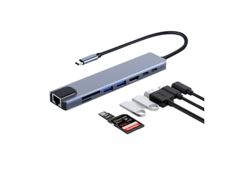 Docking Station Type C 8 Em 1 Com Hub Usb, Porta De Rede, Expansor Usb E Saída Hd Para Computador Jaicom