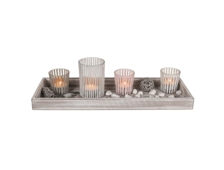 Placa de Madeira Fora Do Azul com 4 Suportes para Tealight