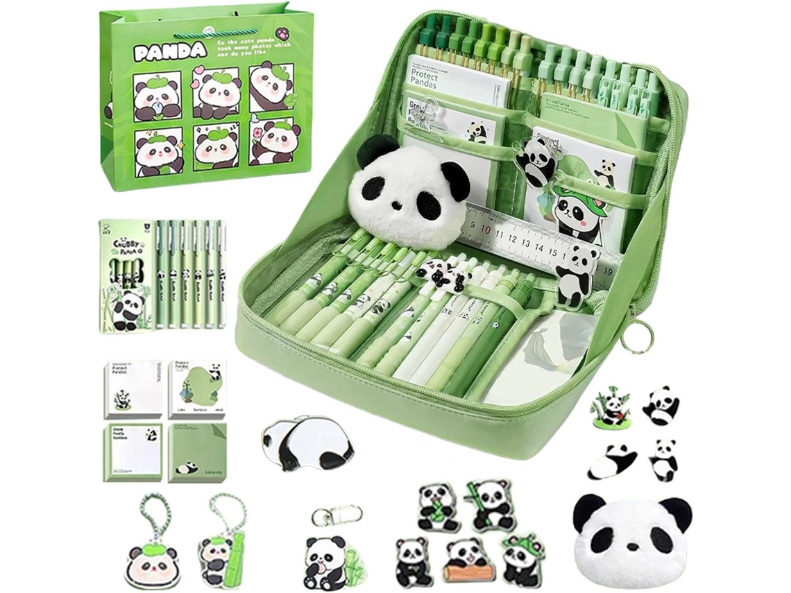 Conjunto De Papelaria Com Tema Panda, Estojo Lona Para Lápis Meninas E Meninos Canetas Em Gel,