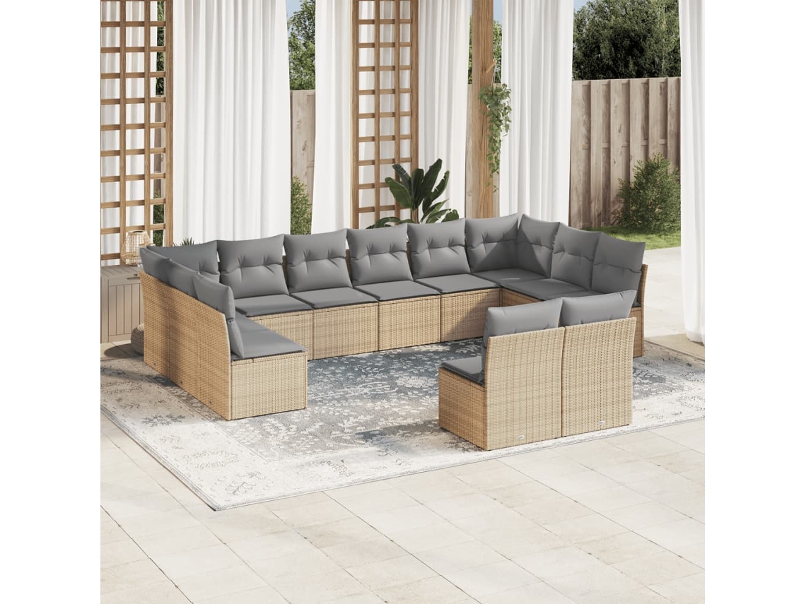 Vidaxl 12 Pcs Conjunto de Sofás P/ Jardim com Almofadões Vime Pe Bege