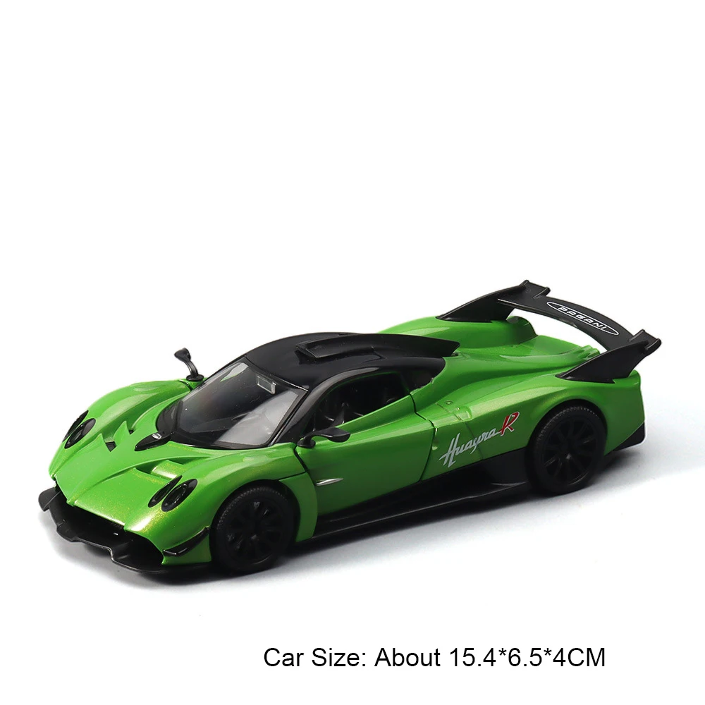 (huayra R Green) Modelo De Carro Esportivo Em Escala 1:32 Com Funções De Som E Luz, E Portas Que Podem Ser Abertas.